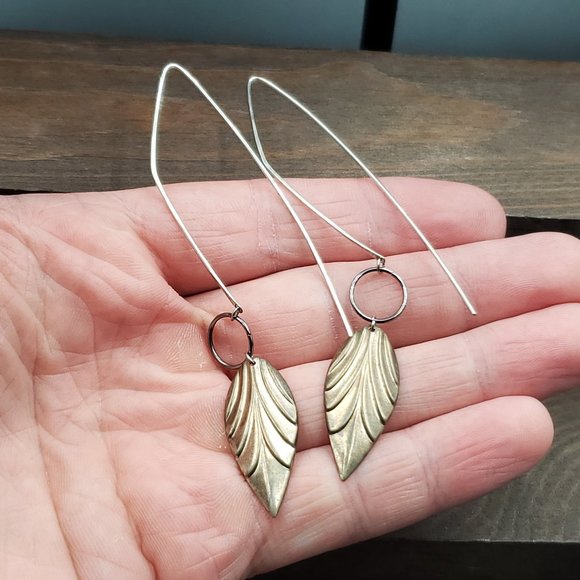 Jewelry - Sterling Silver & Brass Nature Leaf Large Earrings